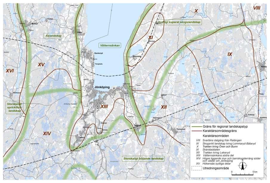 I området kring Jönköping finns främst fyra olika landskapstyper, se Figur 9; Vätternsänkan, storskaligt böljande landskap, kraftigt kuperat skogslandskap och åslandskap.