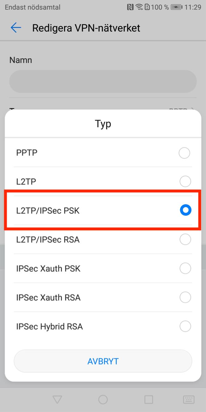 Steg 6: Välj L2TP/IPSec PSK från listan av alternativ.