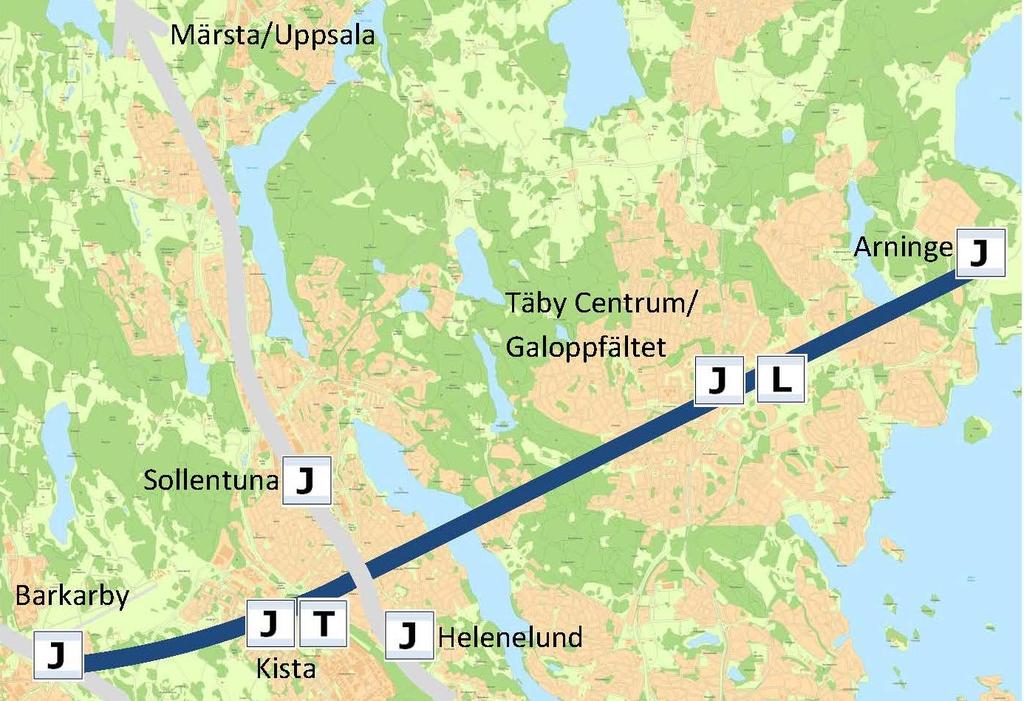 16(26) förlängning till Norrtälje bedöms bli något bättre om Roslagsbanan samtidigt får en ändstation i centrala Stockholm enligt alternativen 1.a-d.