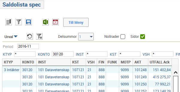 7 Klickar du i utfallskolumnen på ett