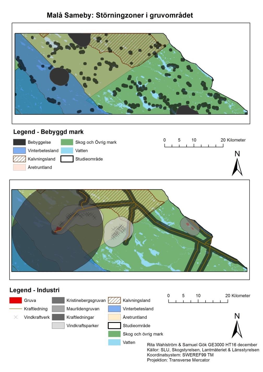 Visualisering Områden av betydelse för rennäringen överlappar frekvent med varandra och vid visualiseringen har det varit nyttigt att se över hur andra samebyar har karterat sin markanvändning