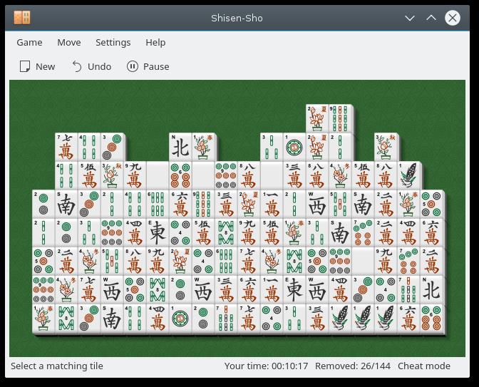 Kapitel 2 Hur man spelar SYFTE: Ta bort alla brickor från spelbrädet inom så kort tid som möjligt. Shisen-Sho laddar automatiskt en standardlayout när spelet startas, och du kan direkt börja spela.