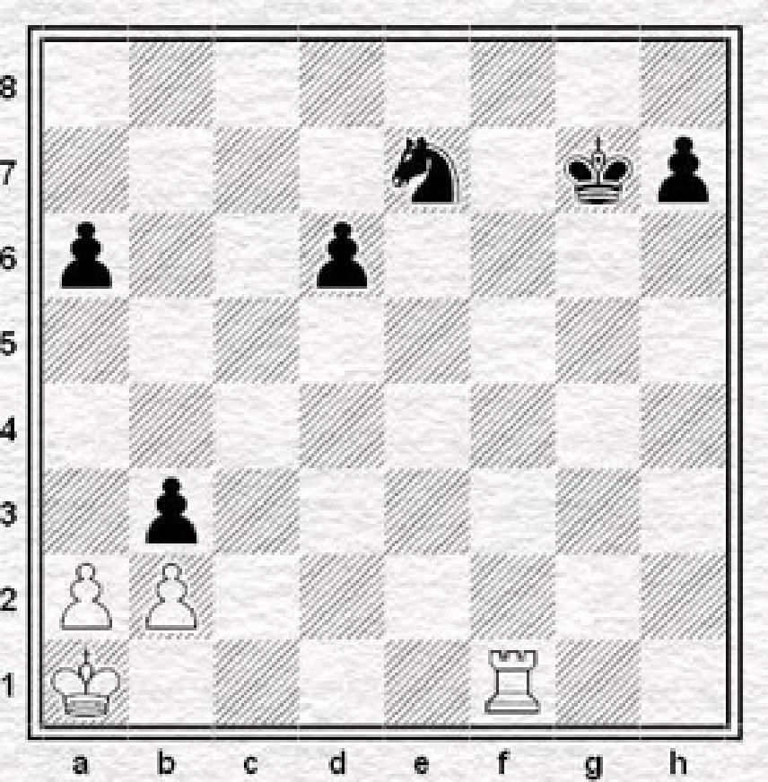 Tar bort svarts pärla, den som både försvarar och angriper blir nu avbytt. Inget skoj alls cxb3 27.Tg1 Sg6 28.Lxg7 Kxg7 29.Tf1! Med förhoppningar på ett vunnet slutspel Dxe6 30.Dd4+ De5 30.