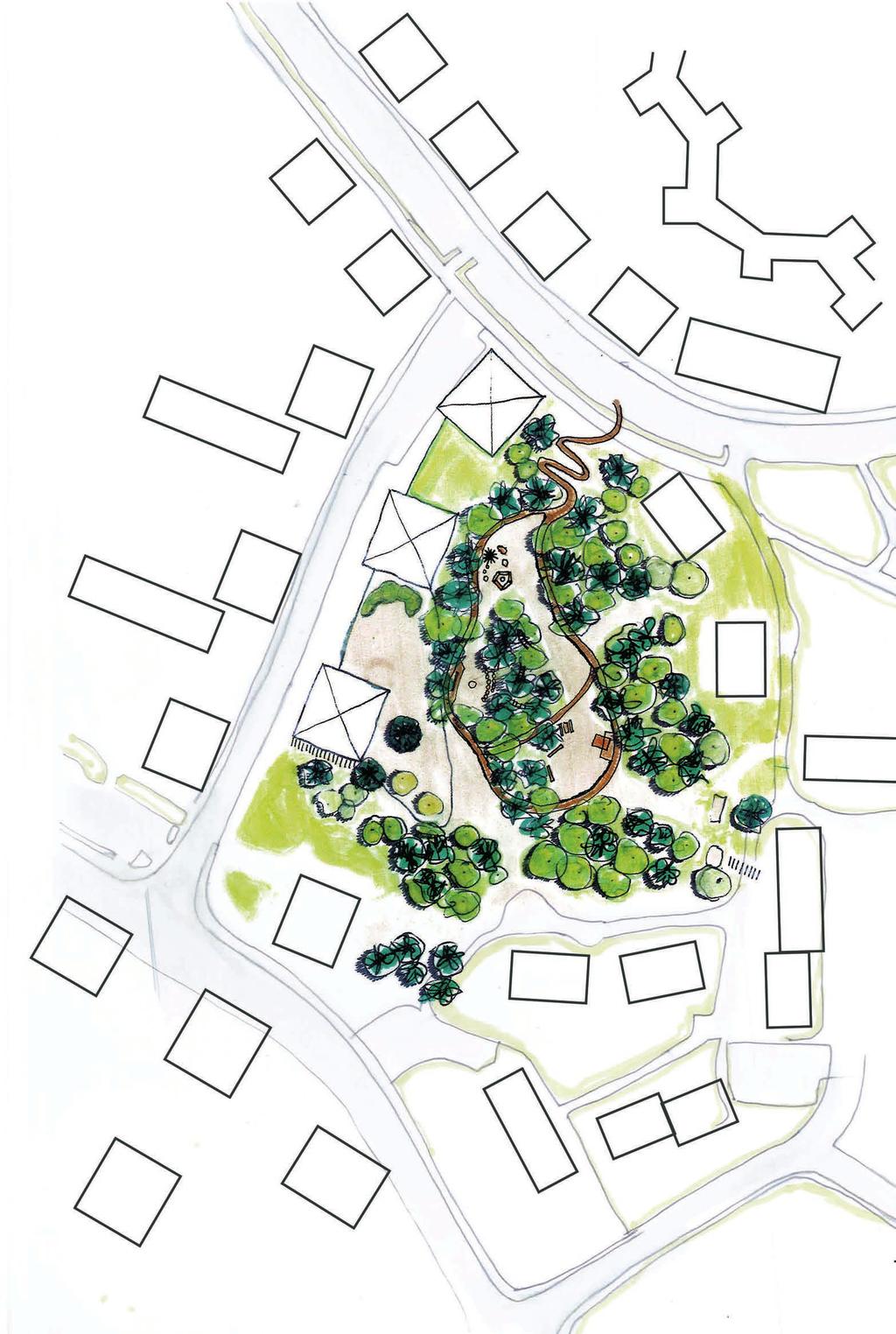 Gestaltningsförslag: Illustrationsplan 5. Sjödalsparken Klockarvägen Cykelställ a.