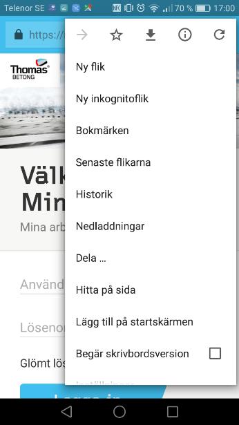 12 Hur sparar jag länken länken till Min Betong i Favoriter eller hemskärm? > HTC Hur sparar jag länken till Min Betong i Favoriter > HTC 1. Starta Chrome, din webläsare i HTC. 2.