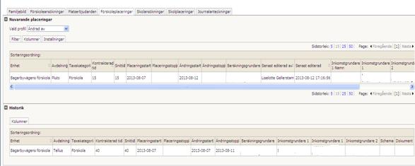 Statusförklaring Under Filter kan du välja fält och skriva in barnets personnummer och Tillämpa. Under kolumnen Ändringsstart ser du från vilket datum ändringen gäller.