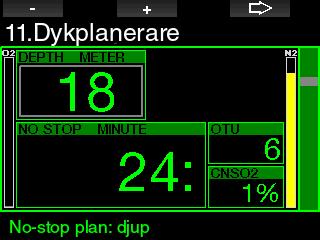 Överskottets status när dykplaneraren aktiveras. 7. Efterlevnad av de föreskrivna uppstigningshastigheterna. OBS! Dykplaneraren är inaktiverad när G2 befinner sig i Gauge eller Apnea mode. 2.11.