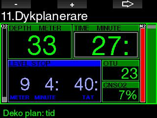 VARNING! Om du har ställt in ppo 2 max på AV tillåter planeraren djup upp till max 120 m/394 ft. Dyk med luft/nitrox med hög ppo 2 är mycket farliga och kan leda till dödsfall.