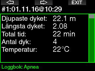 1 Apnea-loggar G2 organiserar loggen för Apnea-dyk genom