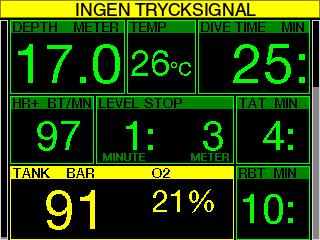 8 RBT = 3 min ör att ge dig tillräckligt med varning om att gasen börjar ta slut kan G2 varna dig när RBT går ner till 3 minuter. Se kapitel: RBT = 3 min om du vill veta mer om RBT. VARNING!