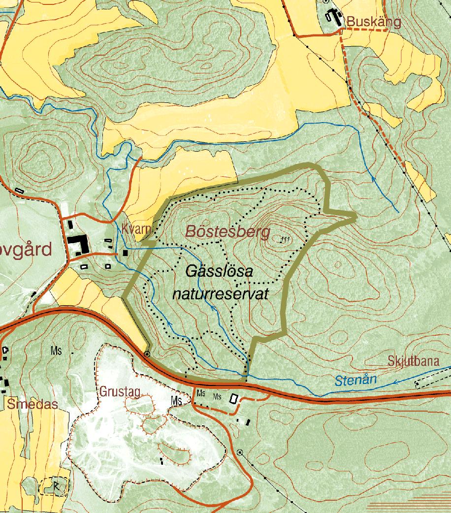 Av kartan framgår också av grön linje den gamla östgränsen genom det nya reservatsområdet.