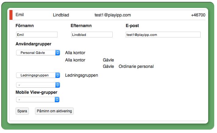 Notera: Vid skapande av användarlicens krävs att ni anger antingen en E-postadress eller ett mobilnummer. Däremot krävs inte att båda fylls i.