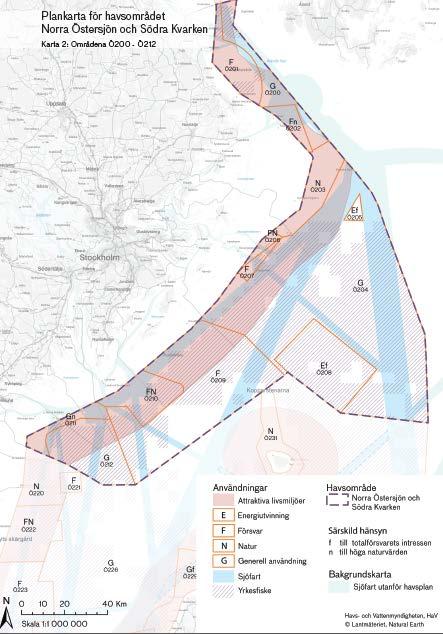 4 (8) Figur 2. Källa Havs- och vattenmyndigheten. Till Havsplan Östersjön hör en plankarta där mest lämplig användning redovisas för olika områden.