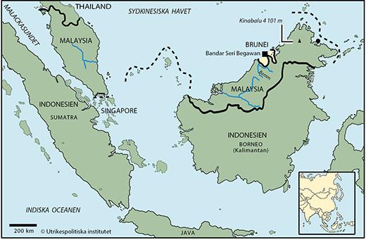 Brunei https://www.ui.se/landguiden/lander-och-omraden/asien/brunei/ Sultanatet Brunei ligger i Sydöstasien på ön Borneos nordkust. Två av tre invånare är muslimska malajer.