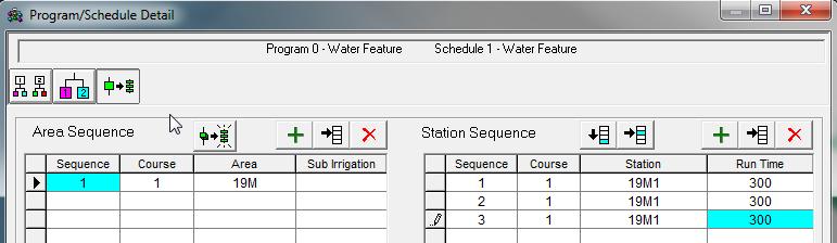 c. Följande stationssekvens läggs till vattenfunktionsprogrammet och vattenfunktionsschemat.