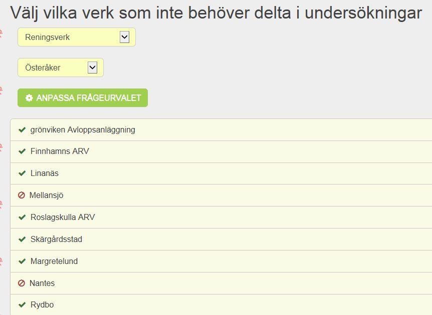 Efter att ha sparat formuläret är de bortvalda verken markerade med en symbol, verken finns heller inte med i listan över verk i själva undersökningen.