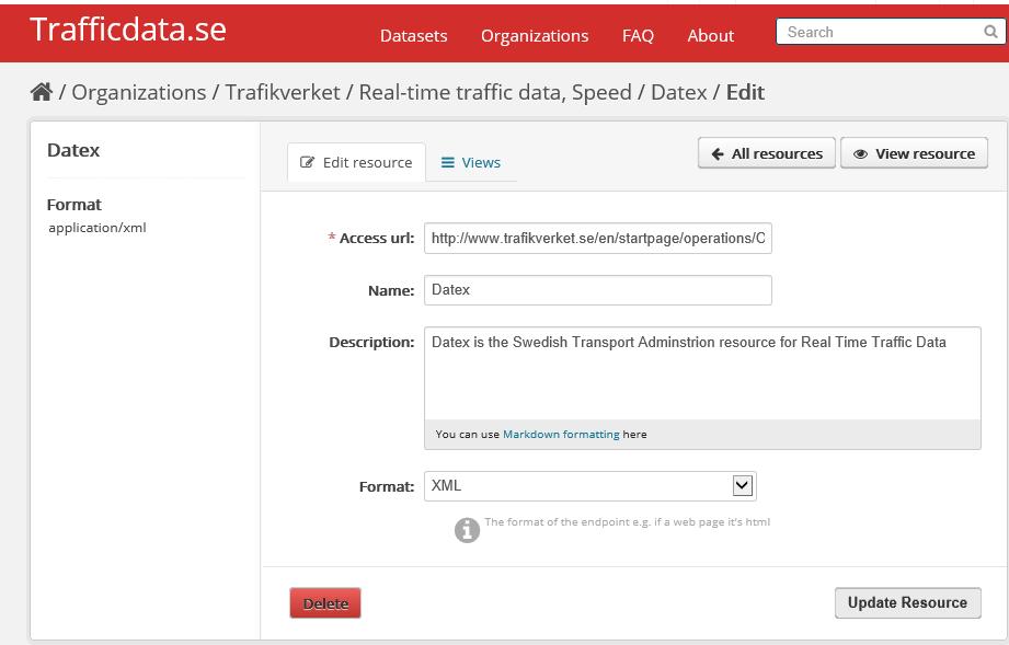 Du kommer nu till sidan Resources Fyll i denna ACCESS URL URL till organisationens leveransplats