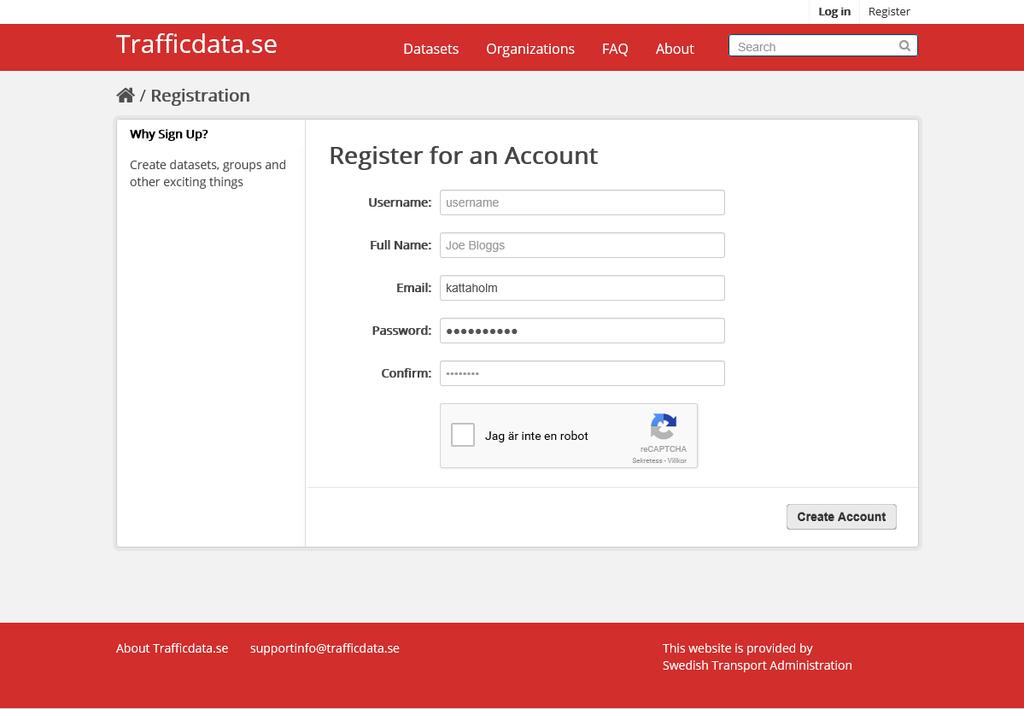 2.1.1 REGISTRERING version 1.1 2018-01-17 Fyll i valfritt användarnamn (username).