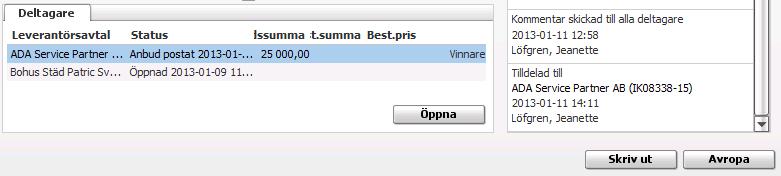 5. Skriv alltid ett meddelande. OBS! Meddelandet kommer att skickas till samtliga leverantörer som lämnat anbud inte bara den vinnande leverantören. 6.