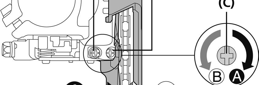 XTR/DEORE XT (A) Pro-Set justeringsblock (A) Lägeskonverterare (B) Funktionsväljare 2. Ställ in så att utrymmet mellan kedjeledarens innerplatta och kedjan är 0-0,5mm.