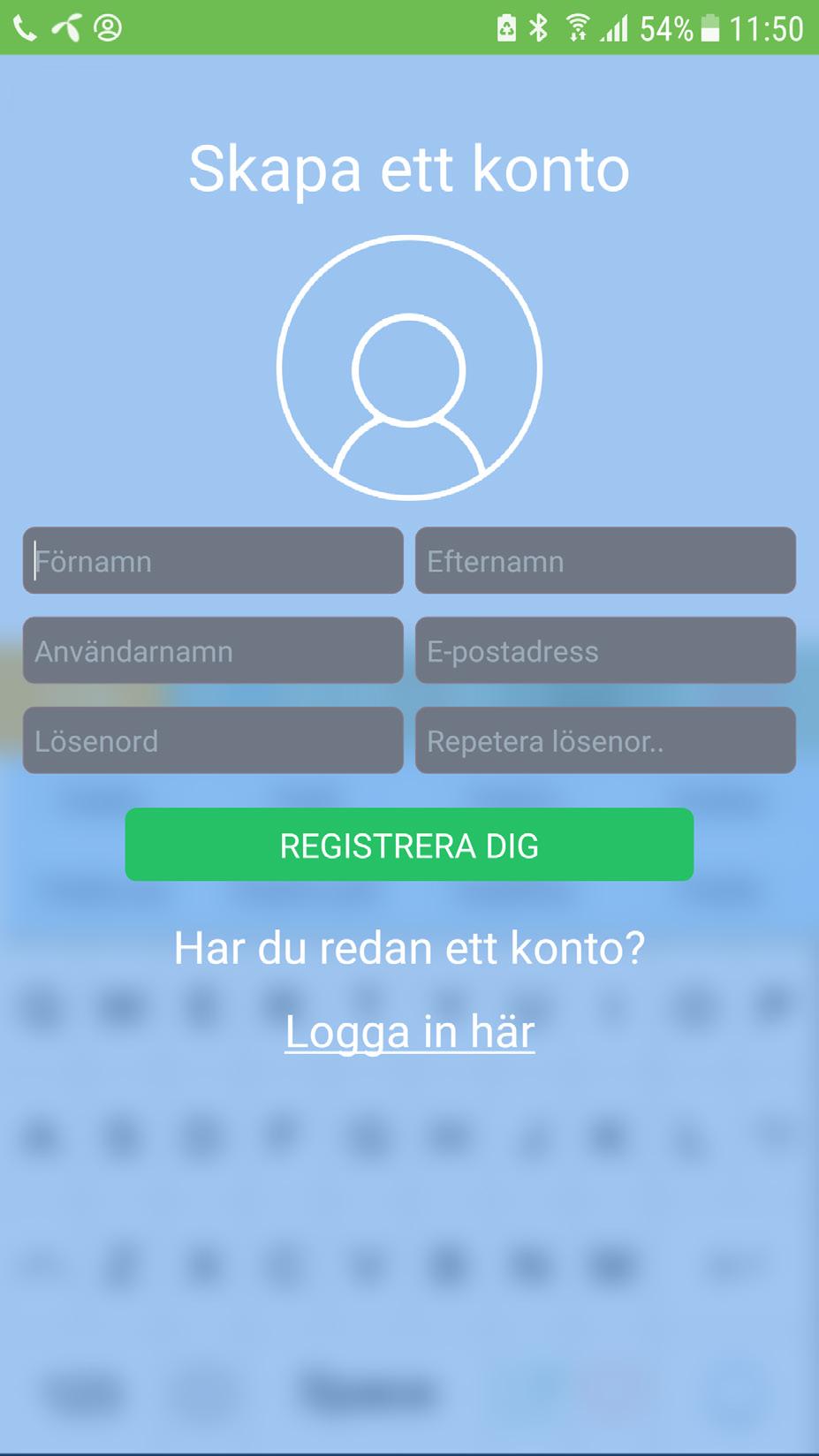 alternativt skapa ett nytt TherapyBox-konto.