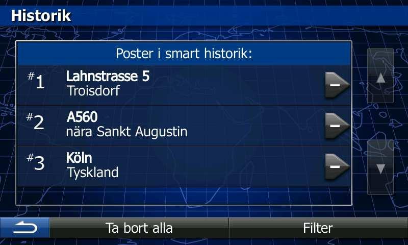 för att bekräfta destinationen eller peka på för att välja en annan destination. 5. Efter en kort sammanfattning av ruttparametrarna visas kartan med hela rutten. Rutten beräknas automatiskt.