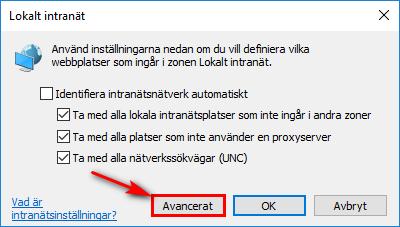 3. I poppuppfönstret som visas, klicka på Avancerat. 4. Nu visas ännu ett poppuppfönster.