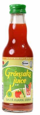 Juice Skonsamt framställd Inga koncentrat Frukt och grönsaker pressas direkt efter skörd Fruktkick 200 ml 6 5417 85 % frukt, 15 % morot.