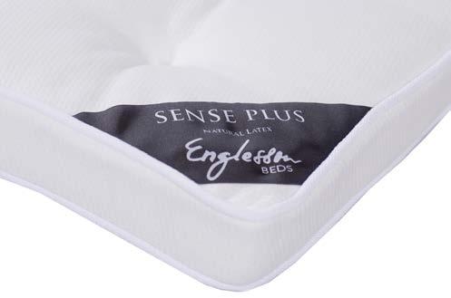 Sense Plus medium komfort Exclusive fast komfort Sense Plus har en kärna av 30 mm naturlatex, som är svept med fibervadd och är djuphäftad. Tyget är mjukt och följsamt stretchtyg.