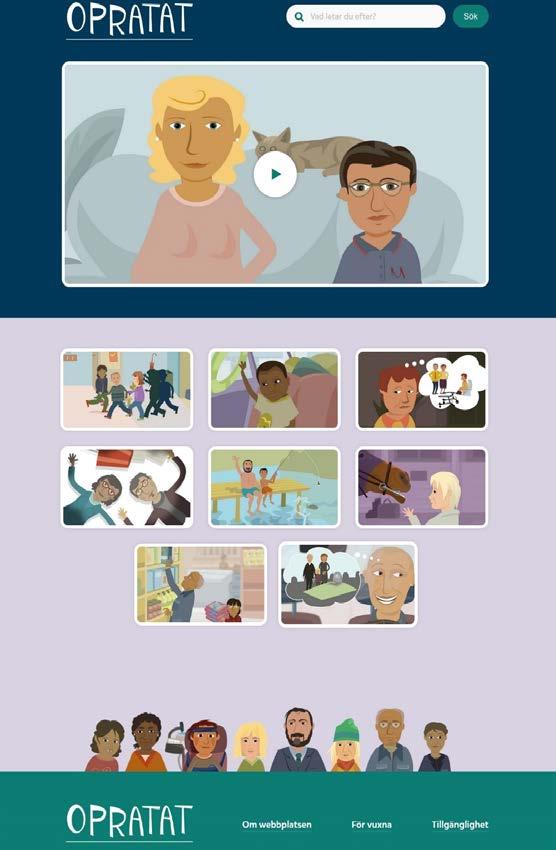 Opratat Webbplatsen har ett barntilltal För vuxna innehåller: - Webbkarta - Vägledning - Barn är medforskare.