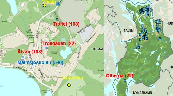 föräldrakooperativ förskola (Trollgården) och 2 förskolor som har Botkyrka kommun som huvudman, (Älvan och Trollet).