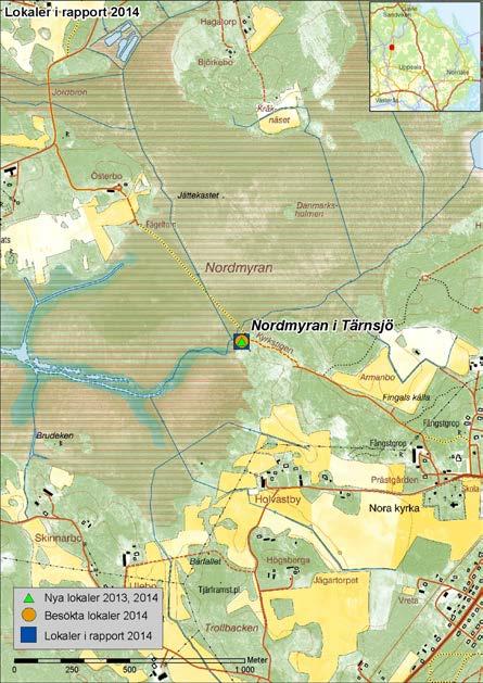 NORDMYRAN I TÄRNSJÖ Inventering: 2013, 2014 Prioritering: 1 Koordinater: X6671803 Y1560978 Markägare: Förvaltas av Uppsala stift Nordmyran i Tärnsjö är en av de nya lokalerna som först under