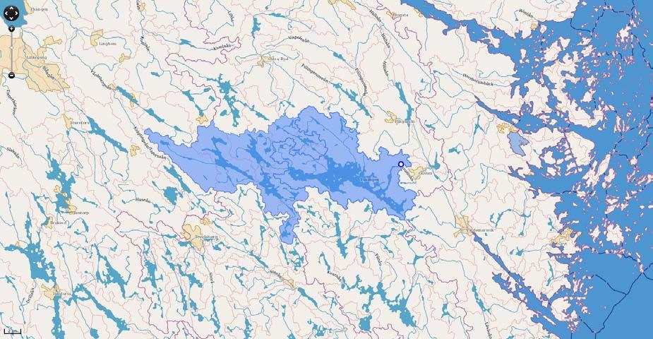 Figur 1. Yxningens avrinningsområde. Utsnitt från SMHI vattenweb 2014-02-04.