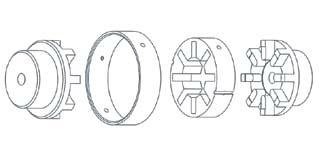 SAMIFX elastisk koppling Teknisk beskrivning BSKRIVNIN SAMIFX axelkoppling består endast av fyra delar: Två identiska kopplingshalvor () och () är tillverkat av höghållfast gjutstål, 0 eller