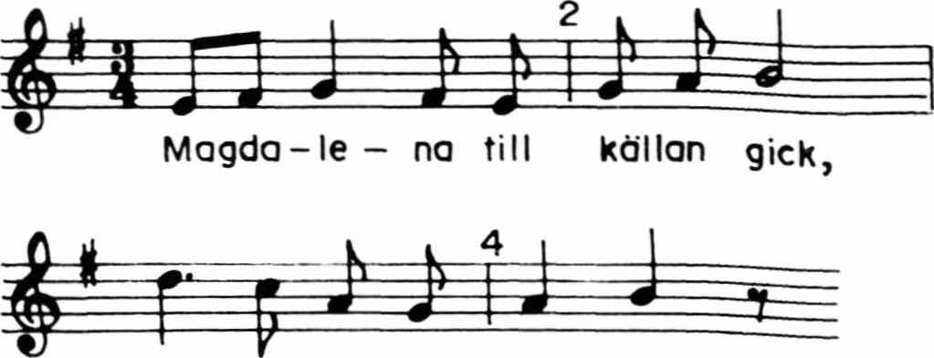 L MAB Folkmelodier, bl. 229 (text), 232 (mel.). Västervåla sn, Västmanland. Upptecknad av bruksbokhållaren Gustaf Mattsson. Insänd till Mus. Akad. 1878. ----f ---- # = =!