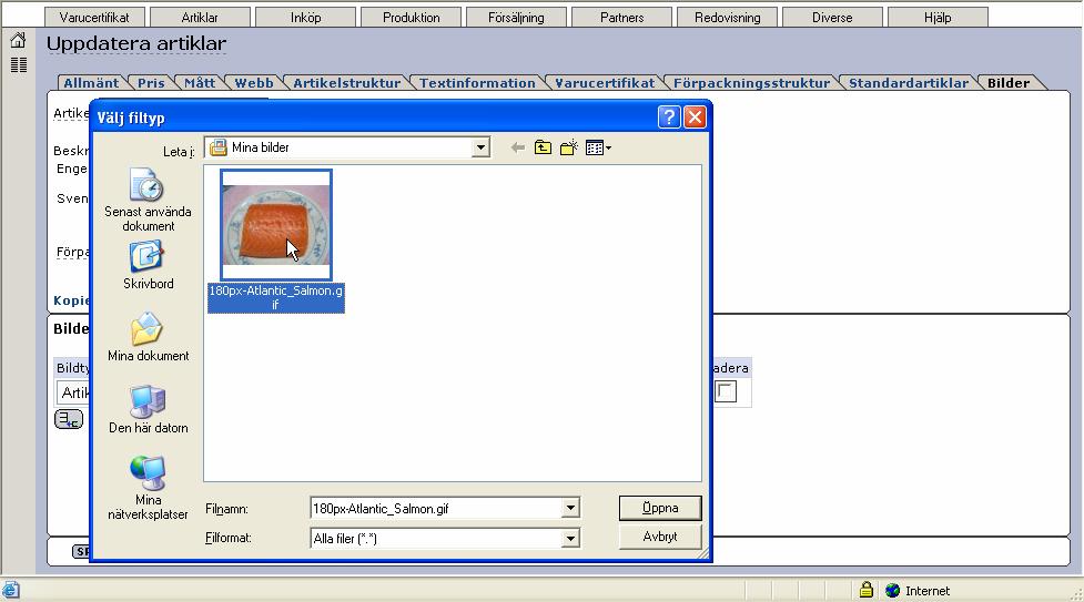 aktuell fil genom att klicka på knappen Bläddra I vårt exempel vill vi ange en bild för bildtypen Artikelikon (70 x 70) först.