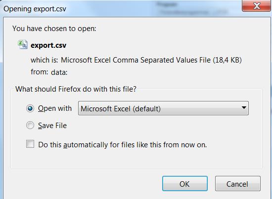För att få listan i Excel, klicka på Exportera till Excel (se pil i bild ovan). Export av data från en rapport genrerad i VFU-webb till Excel, görs alltid i ett.cvs format (Unicodetext).