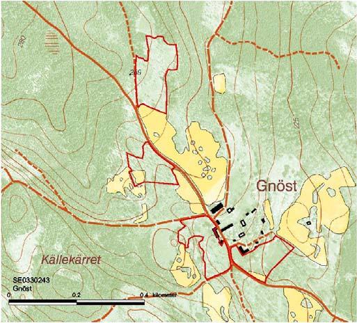 Översiktskarta Beskrivning av området t i Gnöst omfattar tre betesmarker och en f. d. löväng (Brunnsängen).