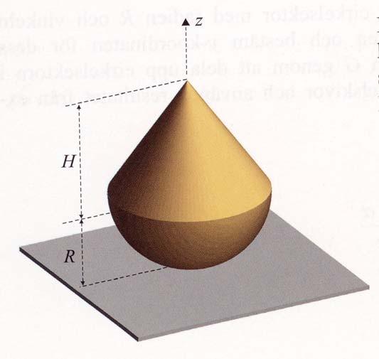Boekank, 5 poäng Masscentru Ex. En rät kon ed höjden H och basraden R vlar på ett halvklot ed raden R.