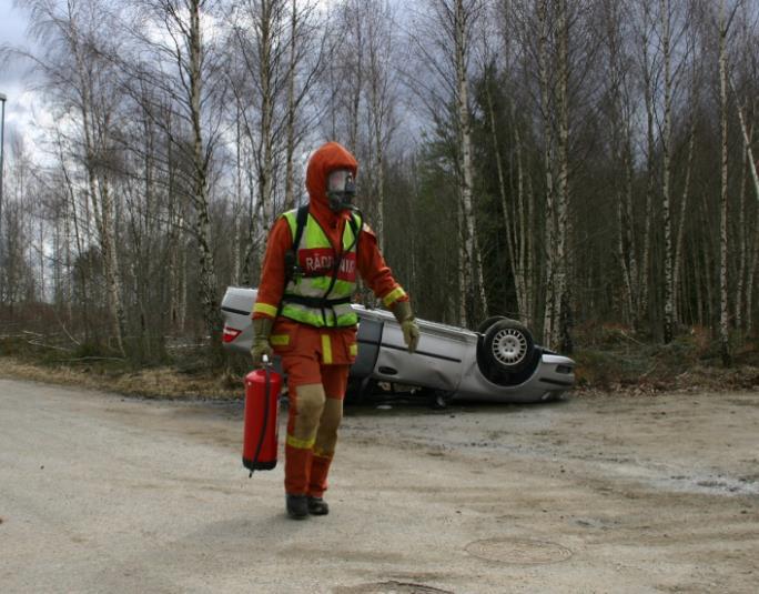 Säkerhetsansvarig/klippledare Vänster bak Vid indikation på att det är brand/rökutveckling klär sig säkansvarig i skyddsnivå. Annars klädd i varselväst/verktygsbälte.