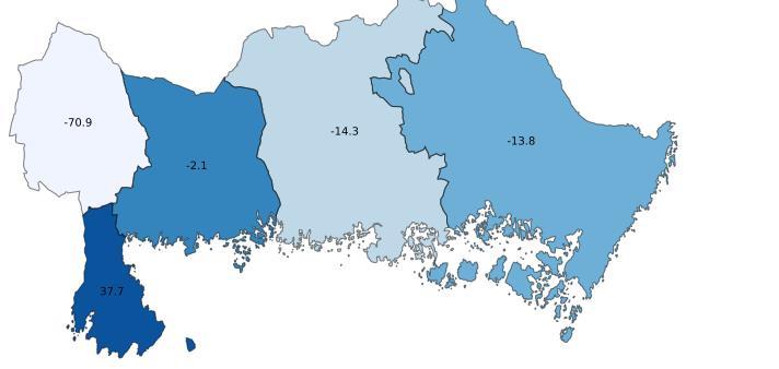 5 Utvecklingen för kommunerna i Blekinge I fyra av Blekinges fem kommuner var utvecklingen negativ.