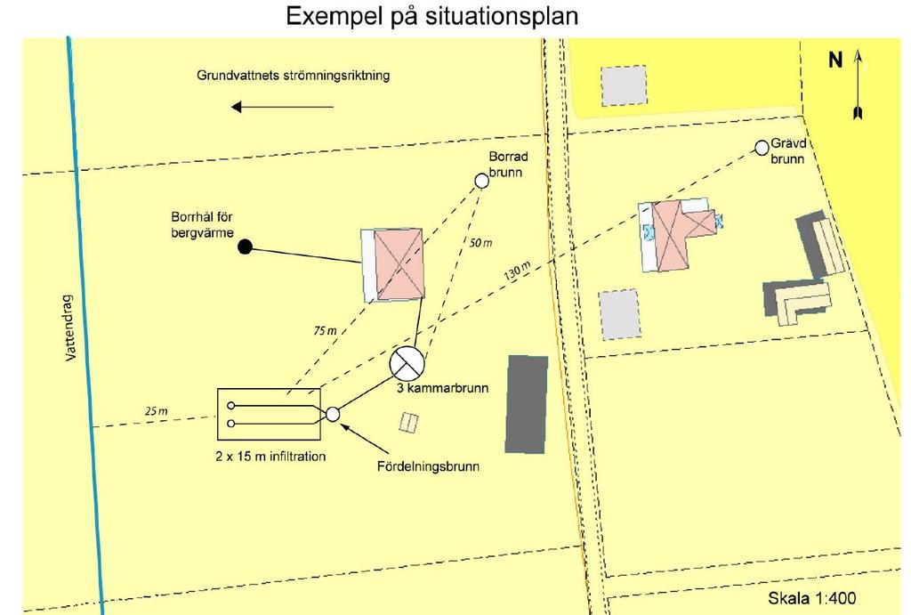 BILAGA 1 Situationsplan för enskilt avlopp När du ska anmäla en förändring eller söka tillstånd för en ny avloppsan ska du skicka med en situationsplan.