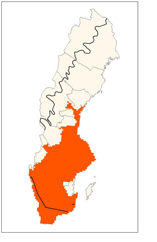 NATURVÅRDSVERKET VÄGLEDNING FÖR ARTER - 2011 Figur 1. Svenskt utbredningsområde (till vänster) och förekomster (till höger).