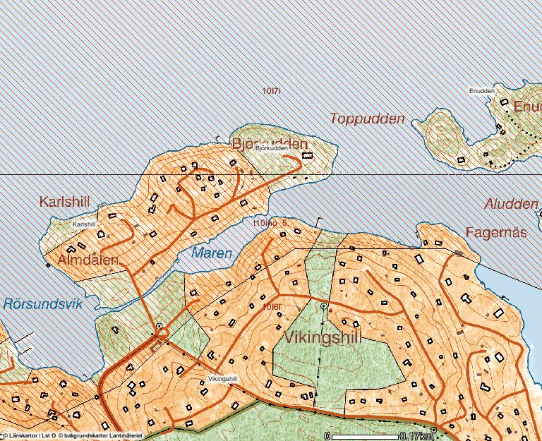 Streckat område visar område av riksintresse för kulturmiljövården.