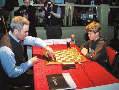 Foto: Cathy Rogers Magnus Carlsen mot Garri Kasparov i Reykjavik. stormästare på resultat med längre betänketid... Spelmässigt var jag inte särskilt nöjd med snabbschackspartierna.
