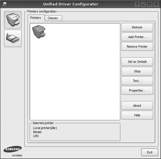 Att använda Unified Driver Configurator Unified Linux Driver Configurator är ett verktyg som främst är avsett för konfigurering av skrivare.