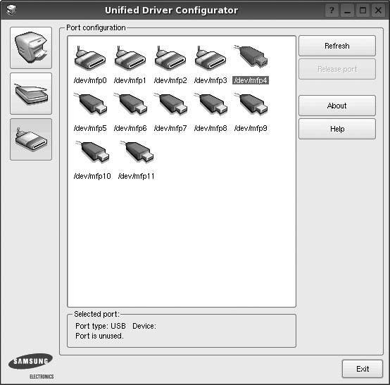 1 Att öppna Unified Driver Configurator Om det behövs växlar du till skrivarkonfiguration. 2 Välj maskinen i listan med tillgängliga skrivare och klicka sedan på Properties.