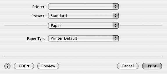 mac OS 10.4?Mac OS 10.4 Paper Resolution (Quality): Du kan välja utskriftsupplösning. Ju högre inställning, desto skarpare blir tecken och grafik.