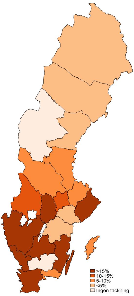 ANDEL AV SVERIGES BARN MED FETMA SOM FÅR BEHANDLING REGISTRERAT I BORIS UPPDELAT PER LANDSTING 2017 Ungefärlig fördelning av behandling av fetma i landet.