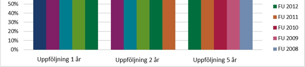 1-årsresultaten som presenteras nedan baseras på 2016 års operationer (765 nya indexoperationer). Uppföljningsfrekvensen 1 år efter utförd operation är 81 % och 2 år 74 % (Fig. 10).